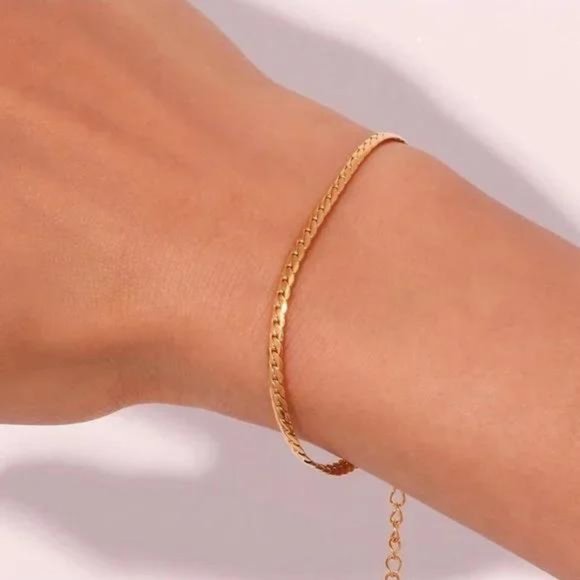 \NEW \ 18K GOLD \ CUBAN CHAIN BRACELET